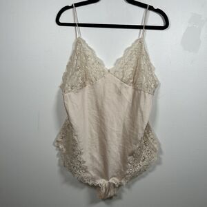 Vintage Eve Stillman Saks Fifth Ave Bodysuit Teddy Cream Lace Satin Negligee